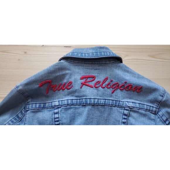 True Religion Jimmy Blue Denim Jean Trucker Jacket Womens Size Small - Picture 10 of 12